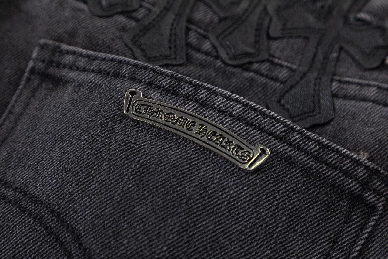 CHROME HEARTS BROWN CROSS PATCH JEANS BLACK - netstar®