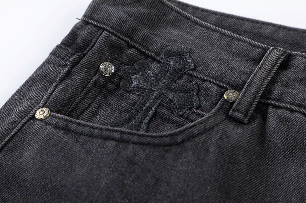 CHROME HEARTS BROWN CROSS PATCH JEANS BLACK - netstar®