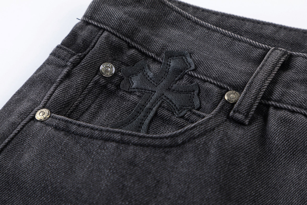 CHROME HEARTS BROWN CROSS PATCH JEANS BLACK - netstar®
