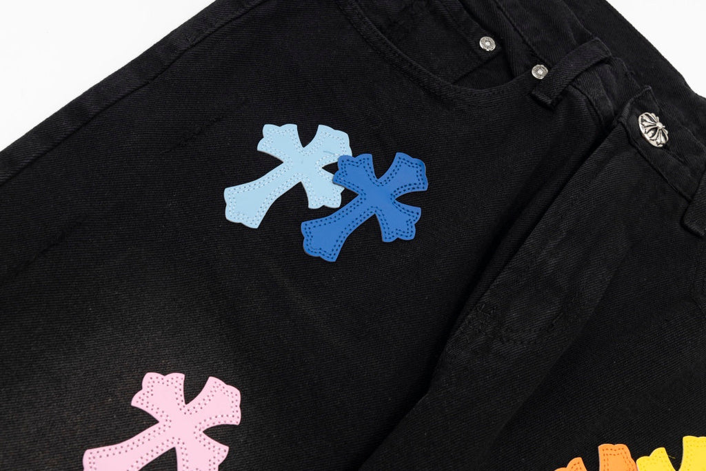 CHROME HEARTS MULTICOLOR CROSS PATCH JORTS BLACK - netstar®