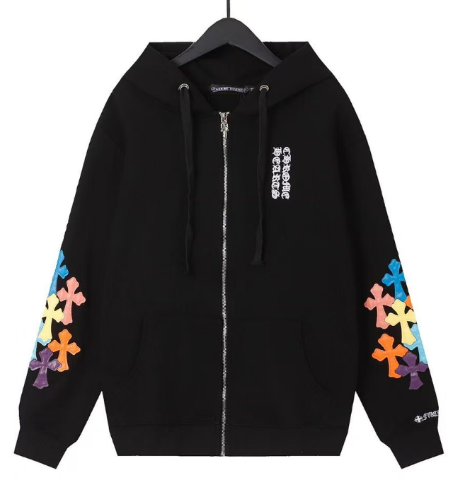 CHROME HEARTS MULTICOLOR CROSS PATCH ZIPPER HOODIE BLACK - netstar®