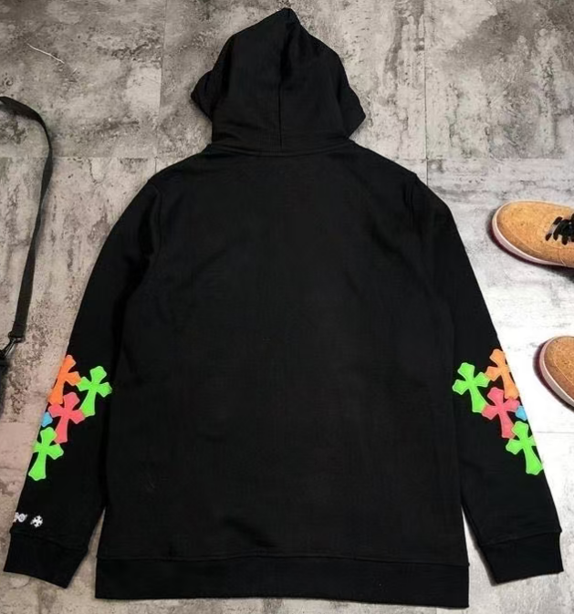 CHROME HEARTS MULTICOLOR CROSS PATCH ZIPPER HOODIE BLACK - netstar®
