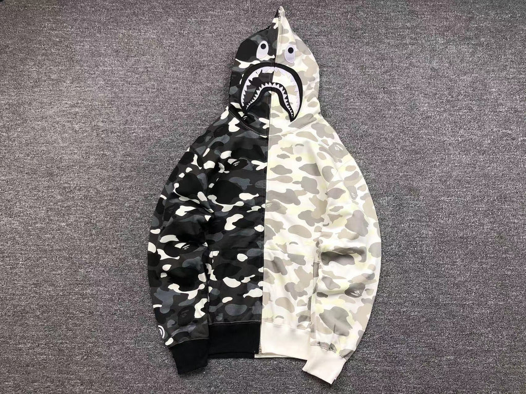 BAPE CITY CAMO HALF SHARK FULL ZIP HOODIE WHITE/BLACK - netstar®