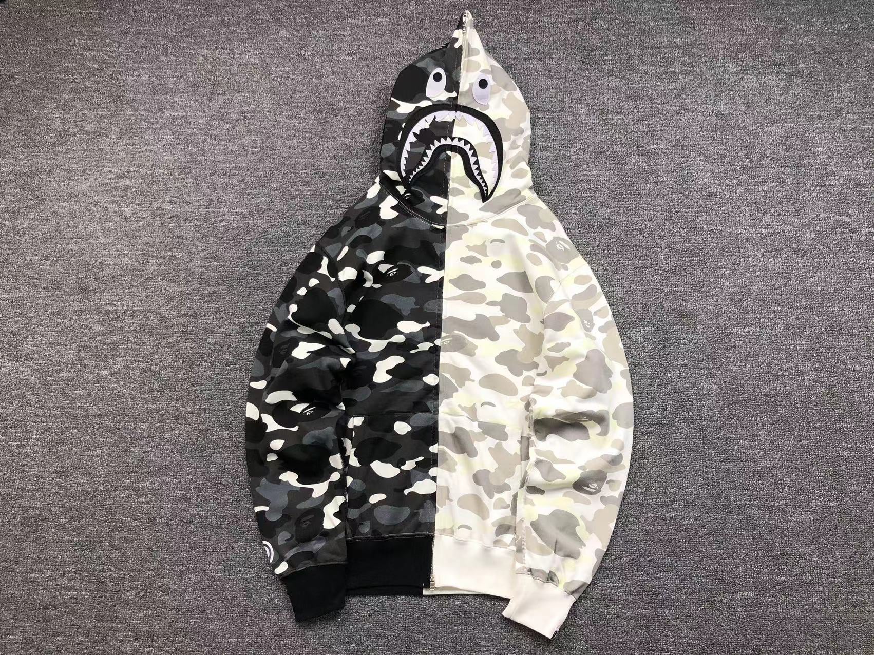 BAPE CITY CAMO HALF SHARK FULL ZIP HOODIE WHITE/BLACK - netstar®