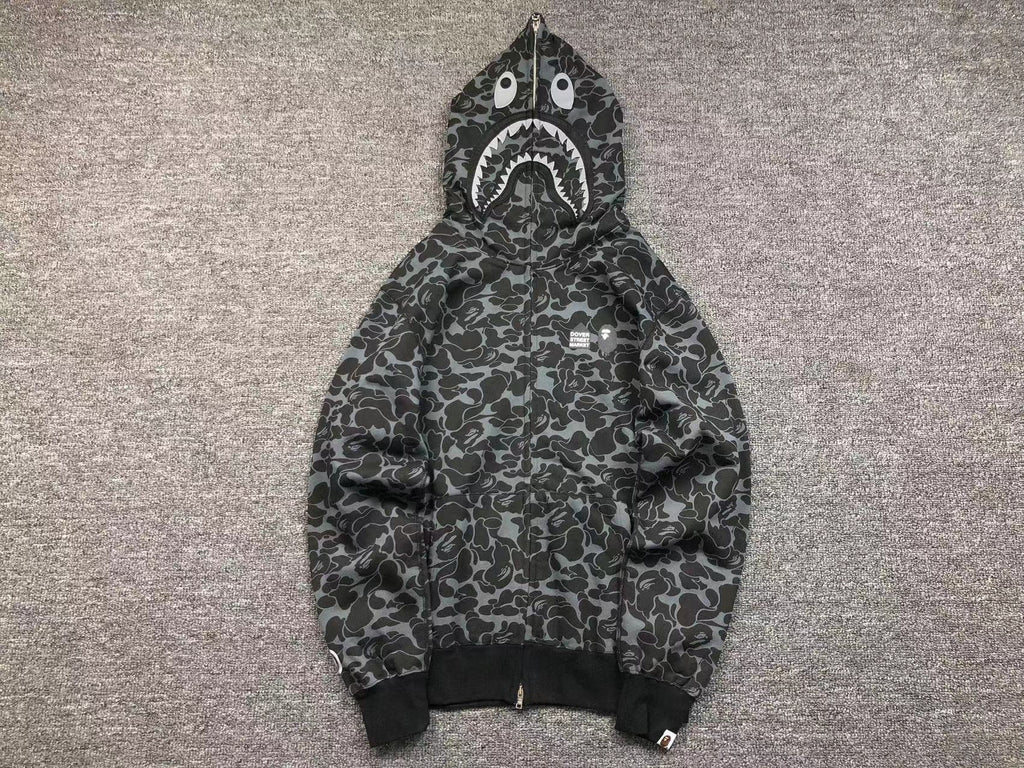 BAPE X DOVER STREET MARKET SPECIAL CAMO SHARK FULL ZIP HOODIE BLACK - netstar®