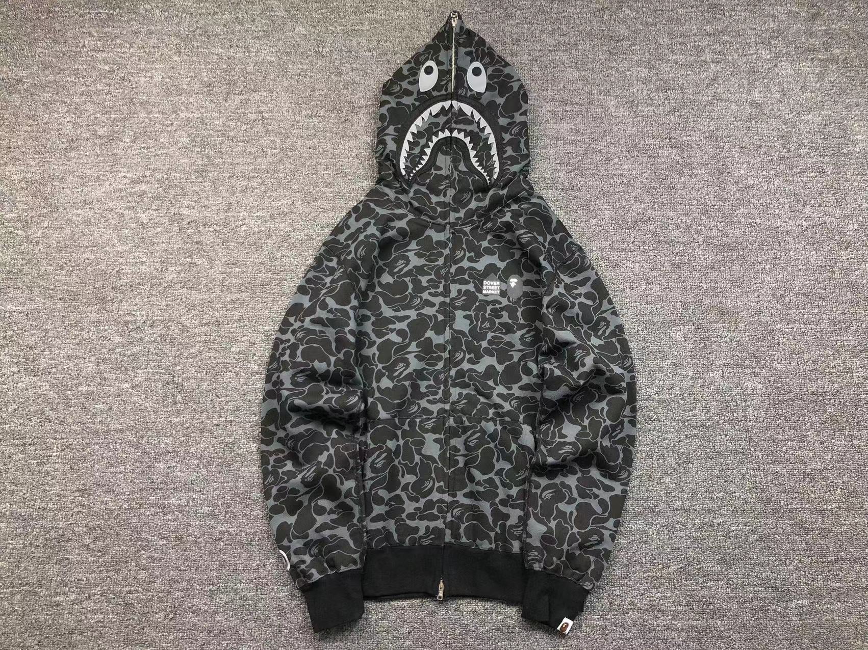 BAPE X DOVER STREET MARKET SPECIAL CAMO SHARK FULL ZIP HOODIE BLACK - netstar®