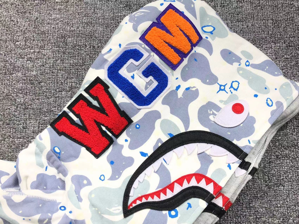 BAPE SPACE CAMO DOUBLE SHARK FULL ZIP HOODIE WHITE - netstar®