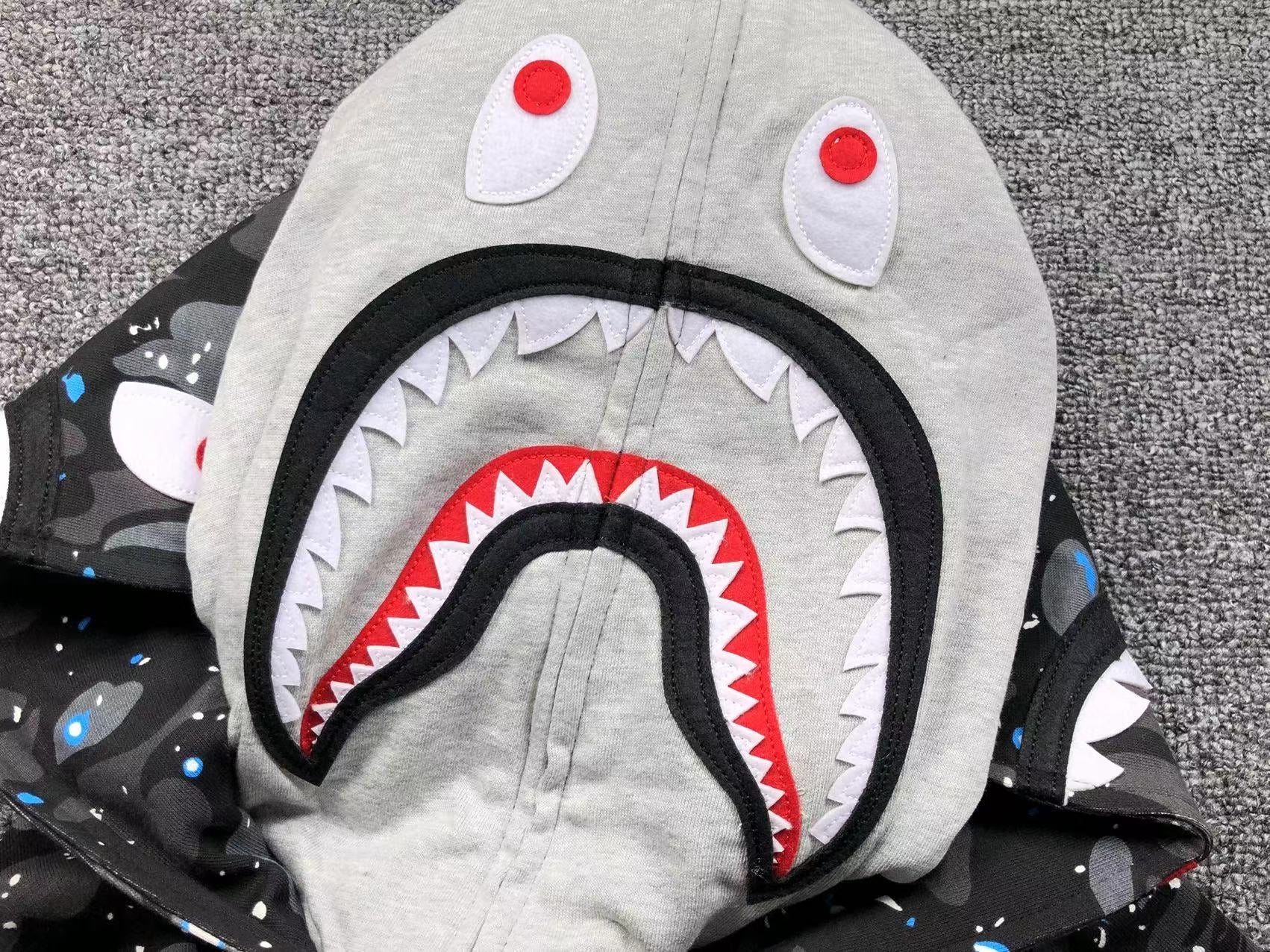 BAPE SPACE CAMO DOUBLE SHARK FULL ZIP HOODIE BLACK - netstar®