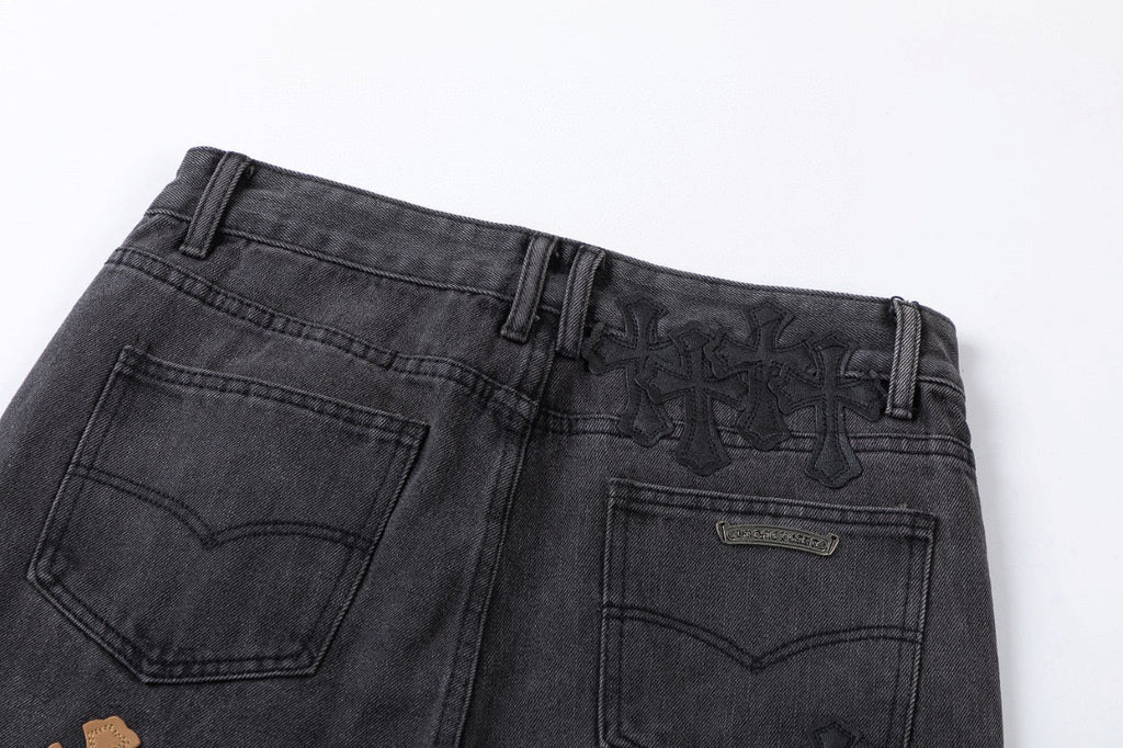 CHROME HEARTS BROWN CROSS PATCH JEANS BLACK - netstar®