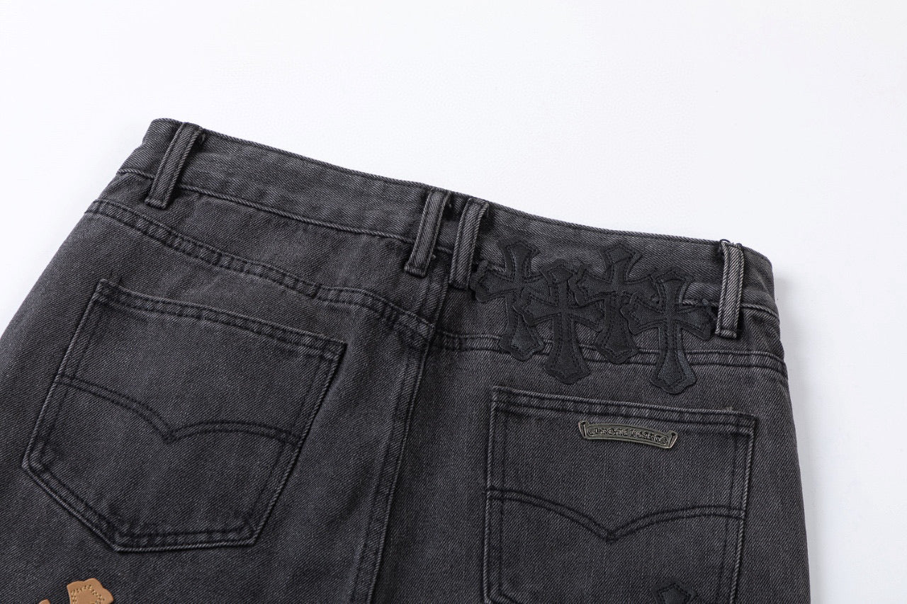 CHROME HEARTS BROWN CROSS PATCH JEANS BLACK - netstar®