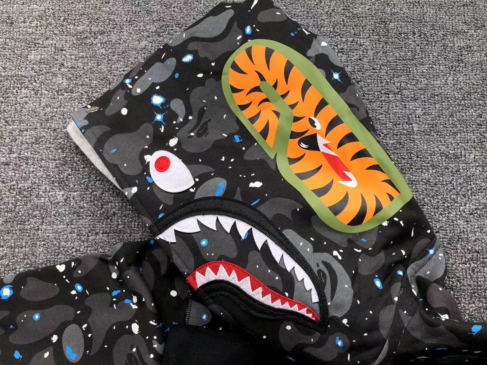 BAPE SPACE CAMO DOUBLE SHARK FULL ZIP HOODIE BLACK - netstar®