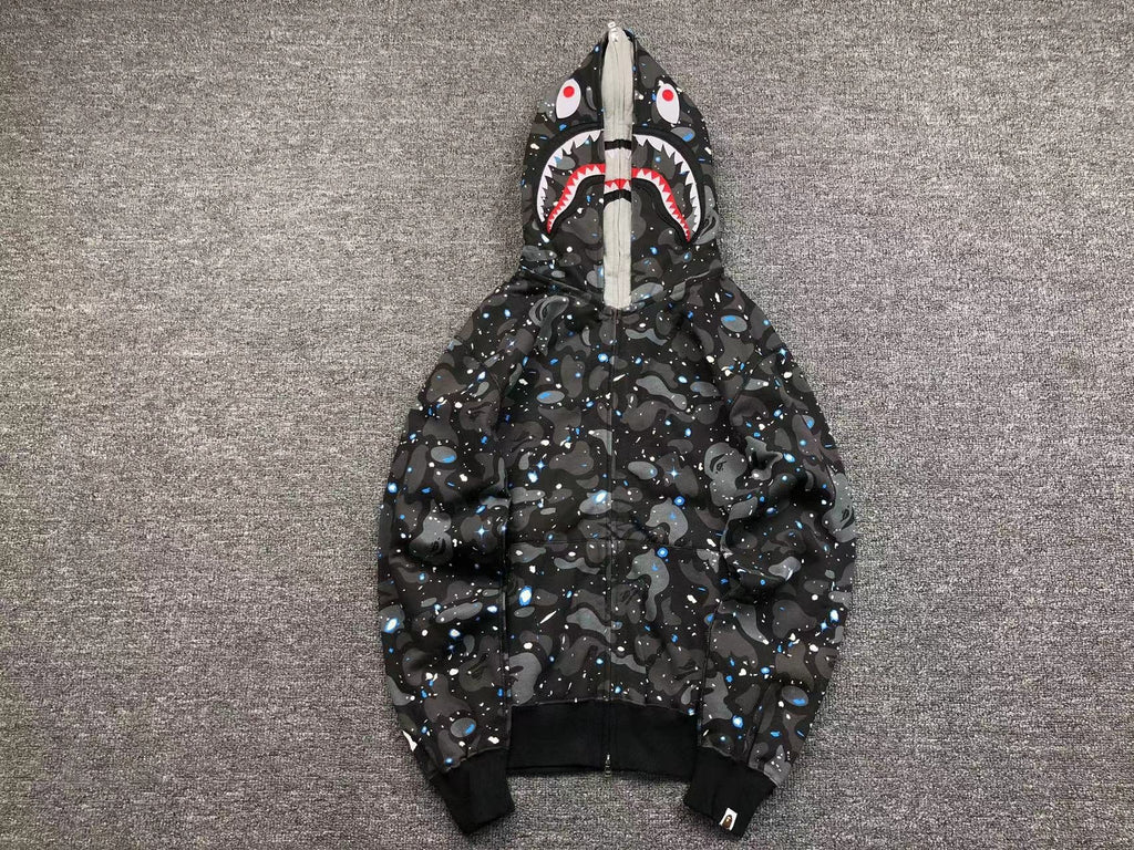 BAPE SPACE CAMO DOUBLE SHARK FULL ZIP HOODIE BLACK - netstar®