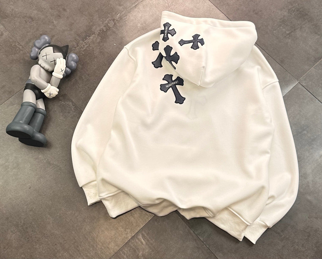 CHROME HEARTS BLACK CROSS PATCH HOODIE WHITE - netstar®