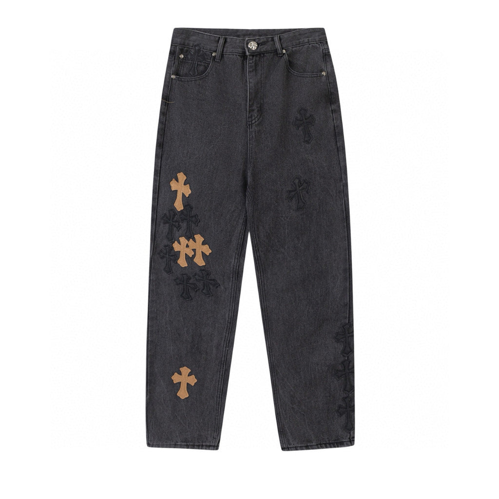 CHROME HEARTS BROWN CROSS PATCH JEANS BLACK - netstar®