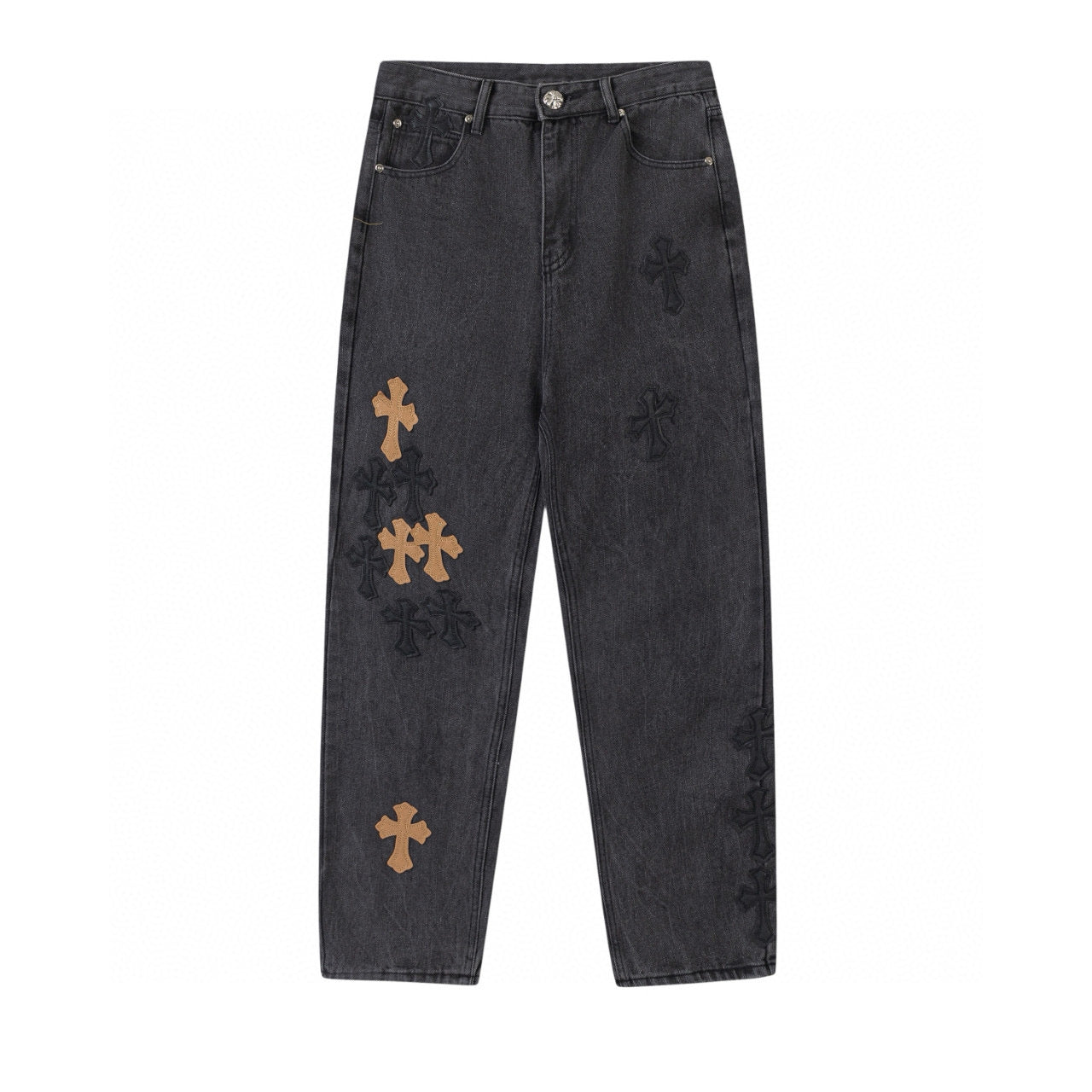 CHROME HEARTS BROWN CROSS PATCH JEANS BLACK - netstar®