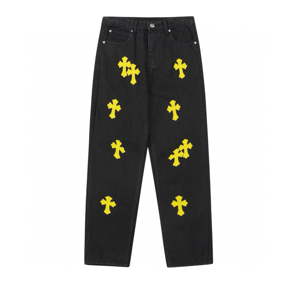 CHROME HEARTS YELLOW CROSS PATCH JEANS BLACK - netstar®