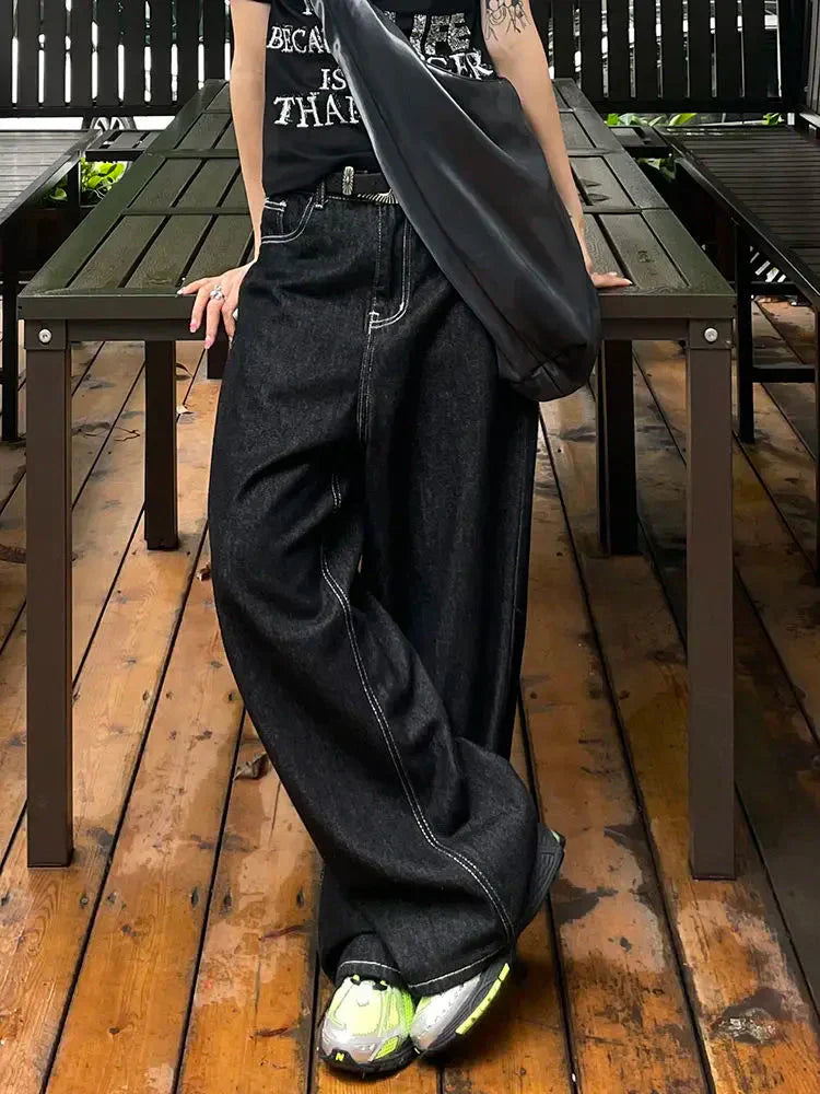 Baggy Black Embroidered Jeans - netstar®