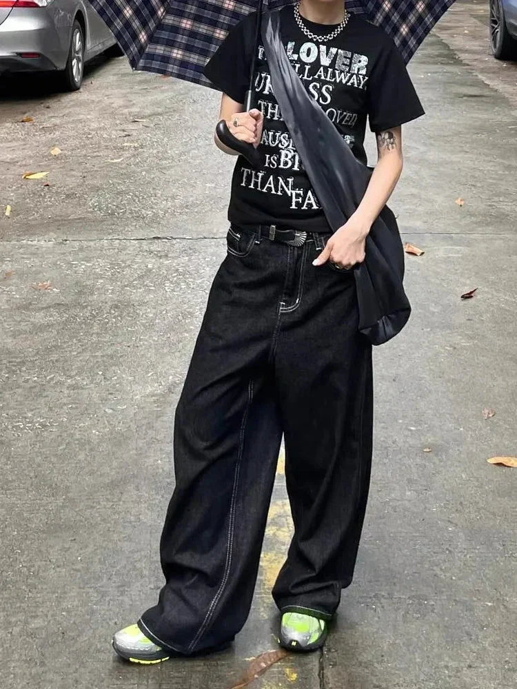 Baggy Black Embroidered Jeans - netstar®