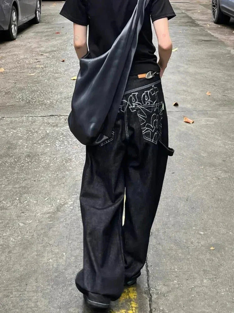 Baggy Black Embroidered Jeans - netstar®