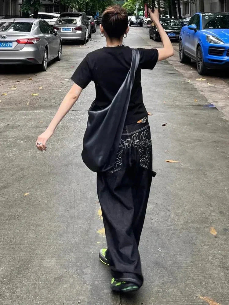Baggy Black Embroidered Jeans - netstar®