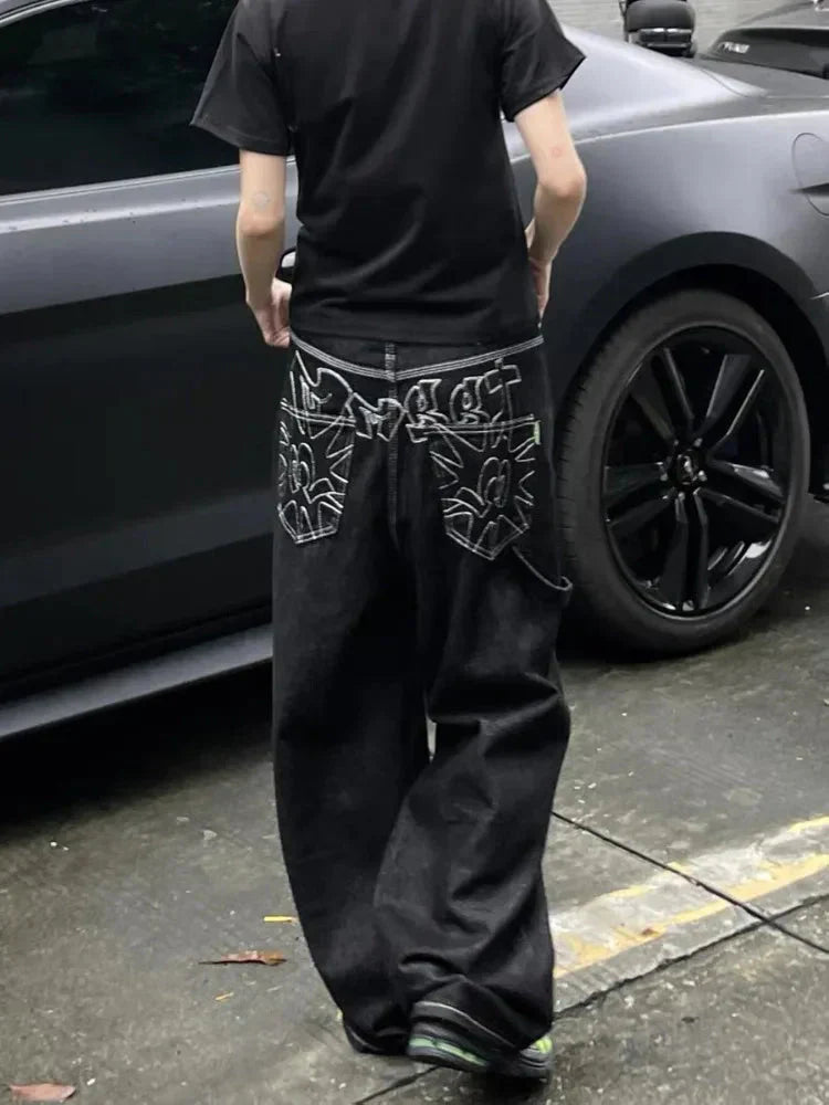 Baggy Black Embroidered Jeans - netstar®