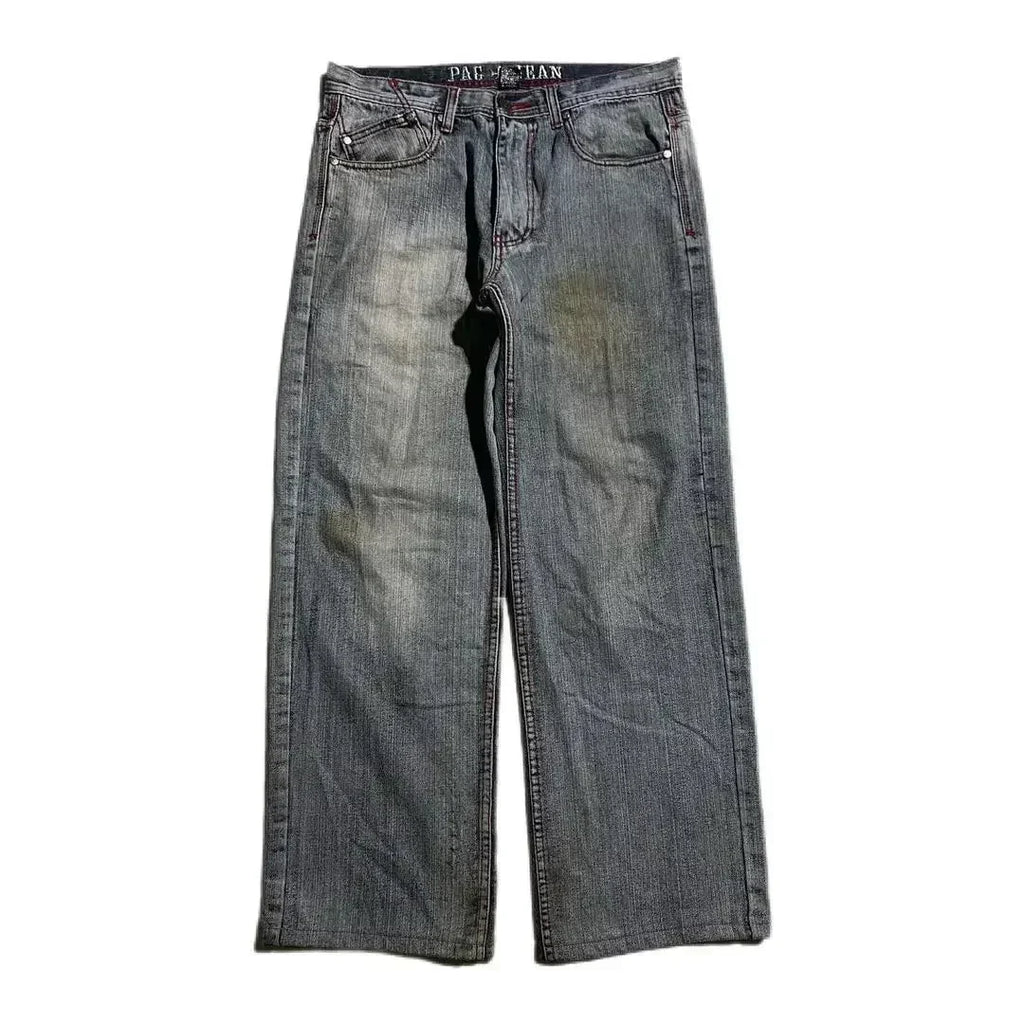 Grunge Skull Embroidery Mid Rise Jeans - netstar®