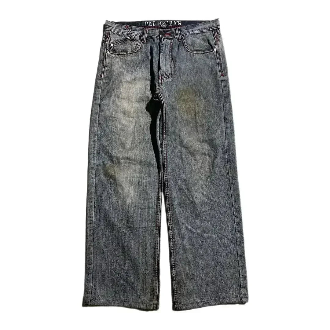 Grunge Skull Embroidery Mid Rise Jeans - netstar®