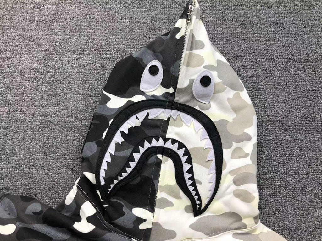 BAPE CITY CAMO HALF SHARK FULL ZIP HOODIE WHITE/BLACK - netstar®