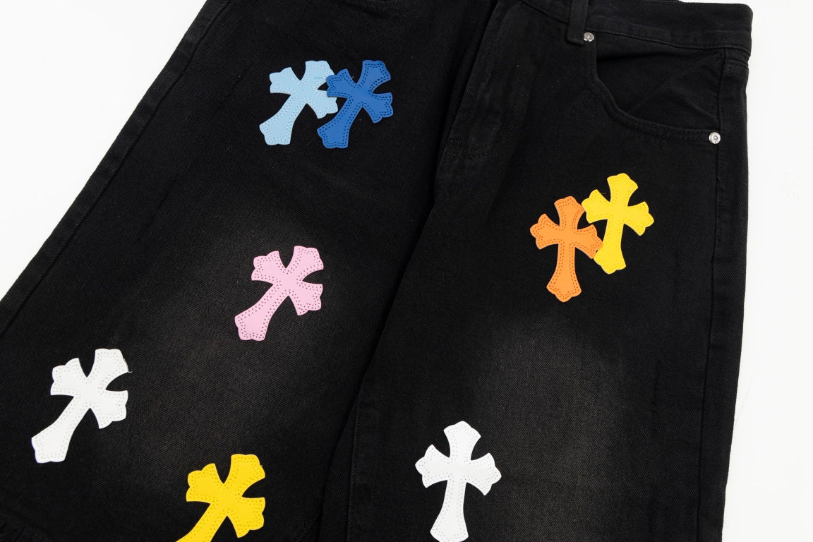 CHROME HEARTS MULTICOLOR CROSS PATCH JORTS BLACK - netstar®