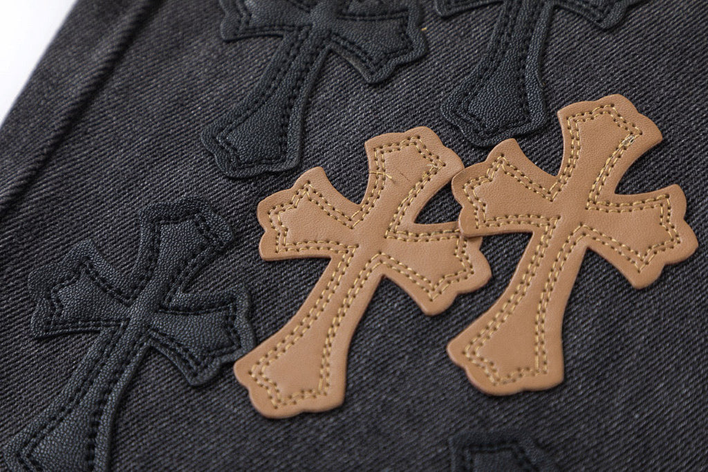 CHROME HEARTS BROWN CROSS PATCH JEANS BLACK - netstar®