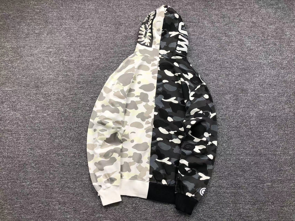 BAPE CITY CAMO HALF SHARK FULL ZIP HOODIE WHITE/BLACK - netstar®