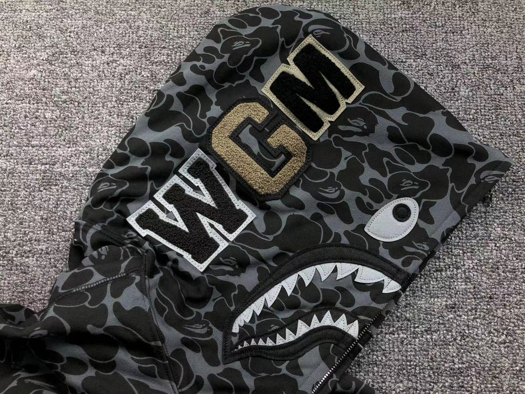 BAPE X DOVER STREET MARKET SPECIAL CAMO SHARK FULL ZIP HOODIE BLACK - netstar®
