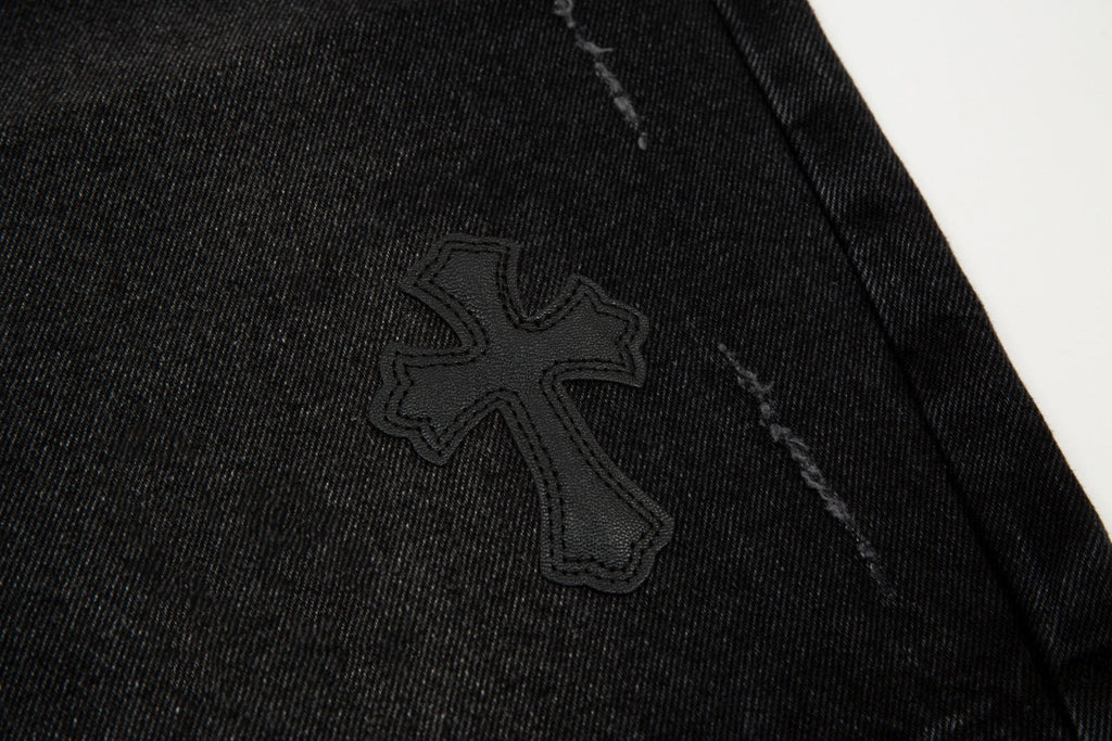 CHROME HEARTS BLACK CROSS PATCH JORTS BLACK - netstar®