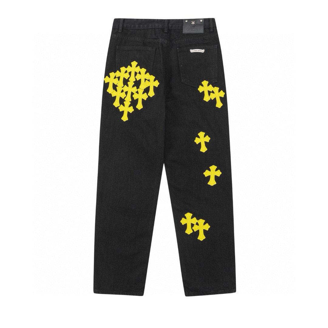 CHROME HEARTS YELLOW CROSS PATCH JEANS BLACK - netstar®