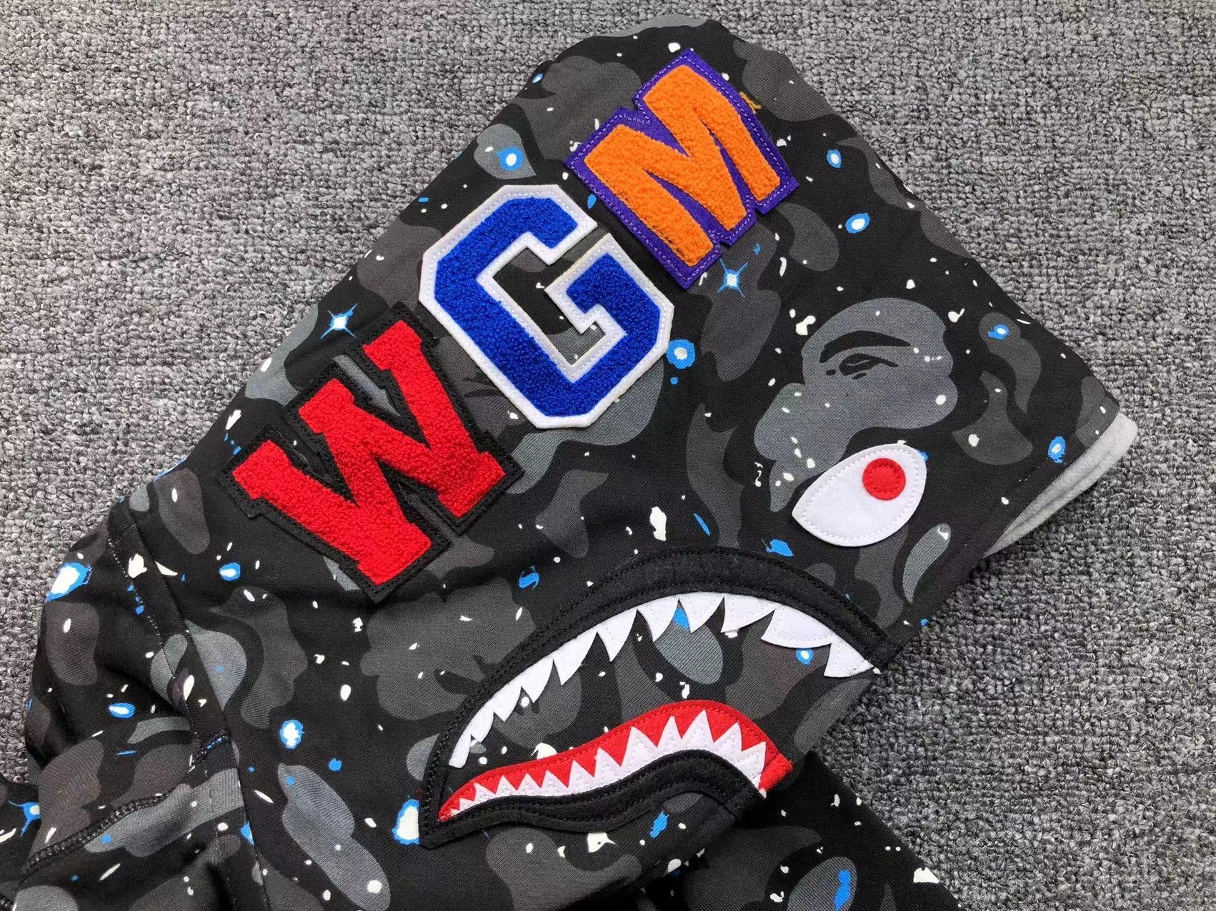 BAPE SPACE CAMO DOUBLE SHARK FULL ZIP HOODIE BLACK - netstar®