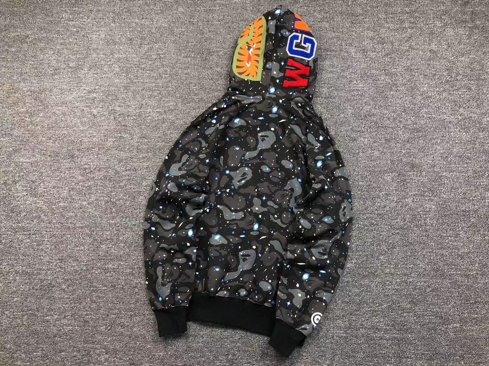 BAPE SPACE CAMO DOUBLE SHARK FULL ZIP HOODIE BLACK - netstar®