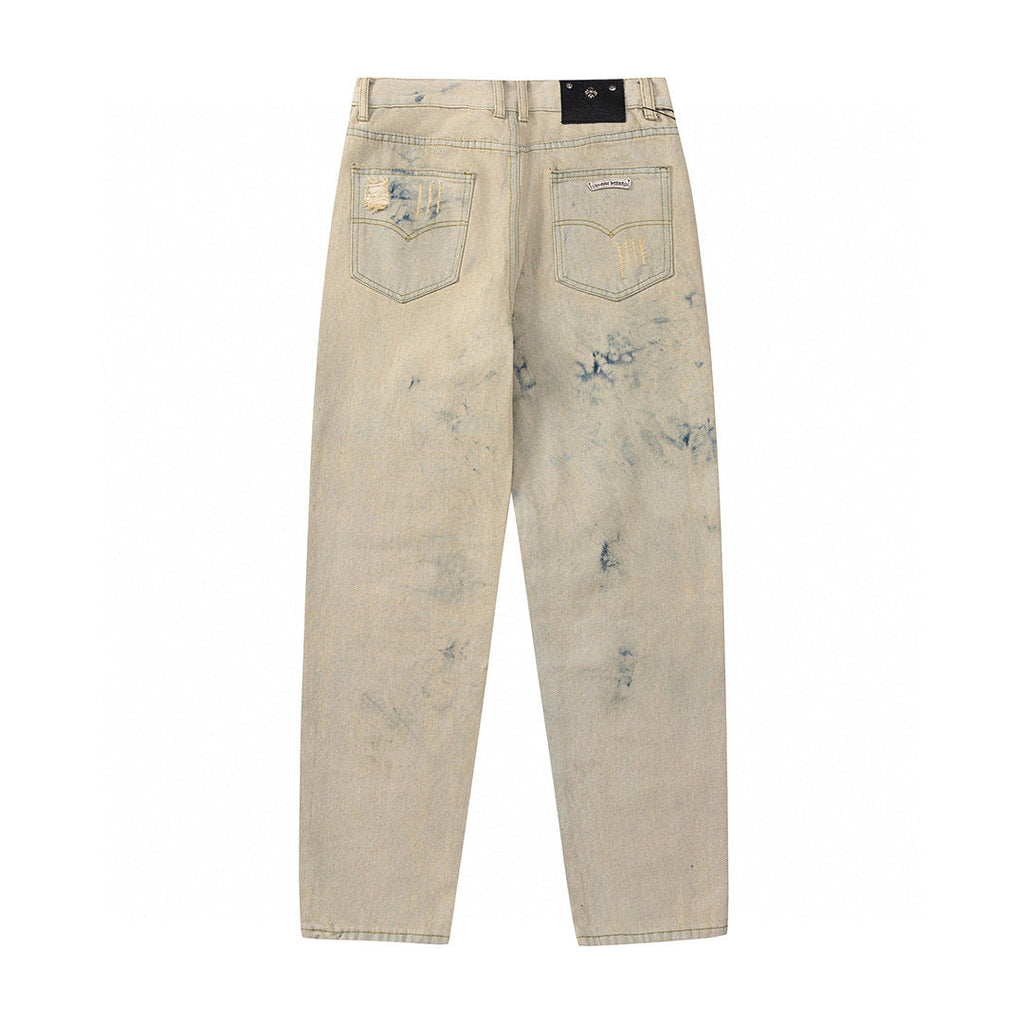 CHROME HEARTS ORANGE BROWN CROSS PATCH JEANS BEIGE - netstar®